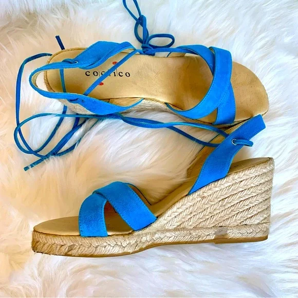 Coclico Women's Blue Wedge Lace-up Sandals Size 37 (7) Pre-owned - Picture 3 of 7